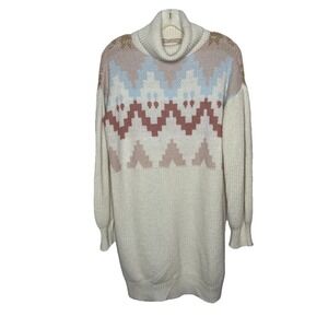 Junior SO XS Oversized Turtleneck Sweater Dress Soft Aztec Boho Western Cozy